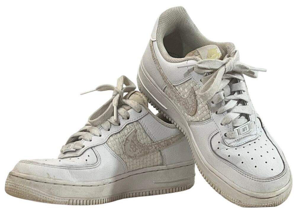 Nike Air Force 1 Low White Floral Swoosh Gold Heel Womens 6